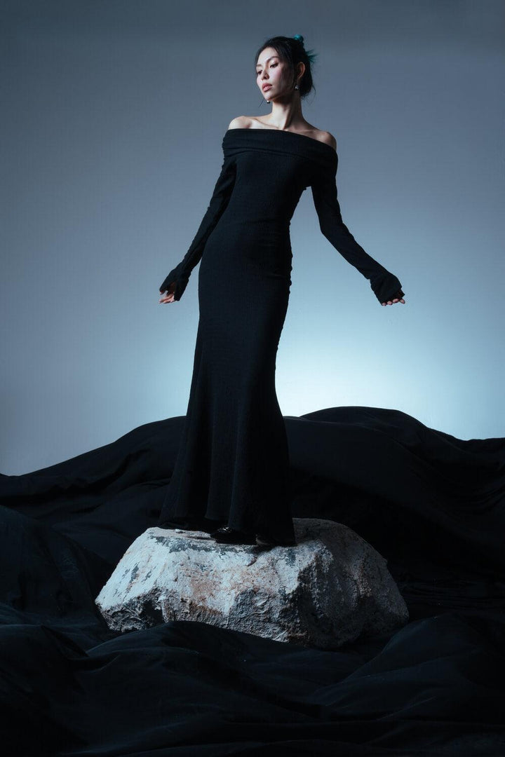 Diana Mermaid Off-Shoulder Jersey Maxi Dress MEAN BLVD