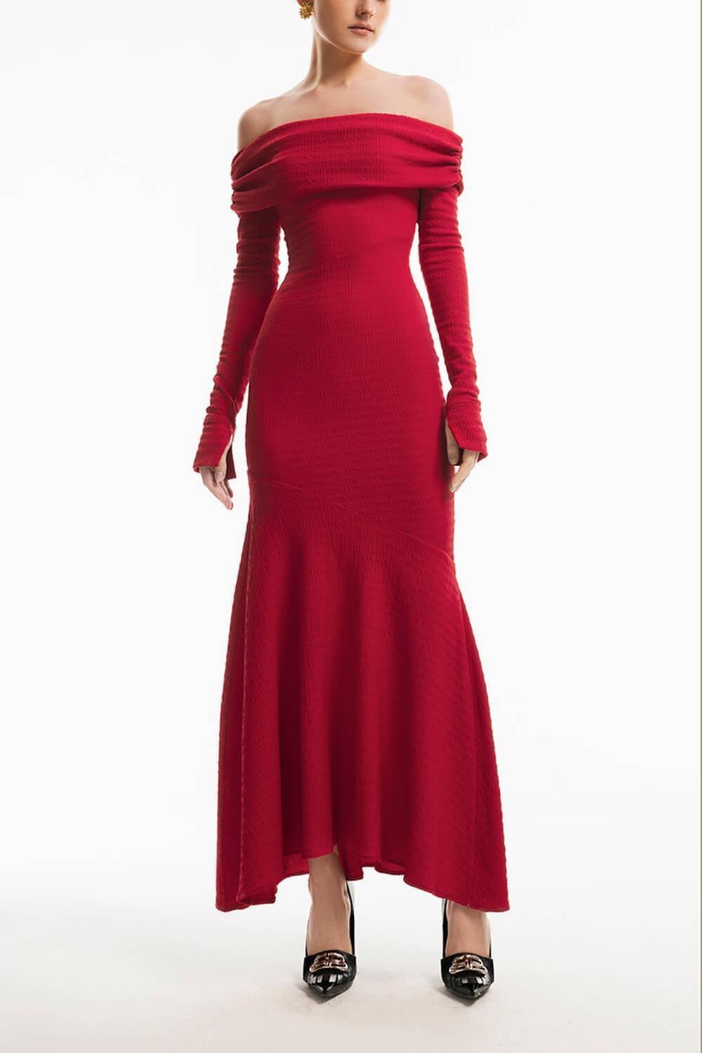 Diana Mermaid Off-Shoulder Jersey Maxi Dress MEAN BLVD
