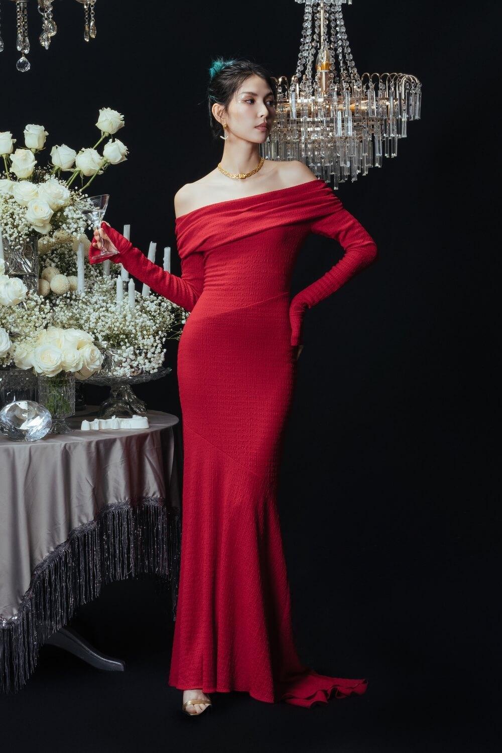 Diana Mermaid Off-Shoulder Jersey Maxi Dress MEAN BLVD
