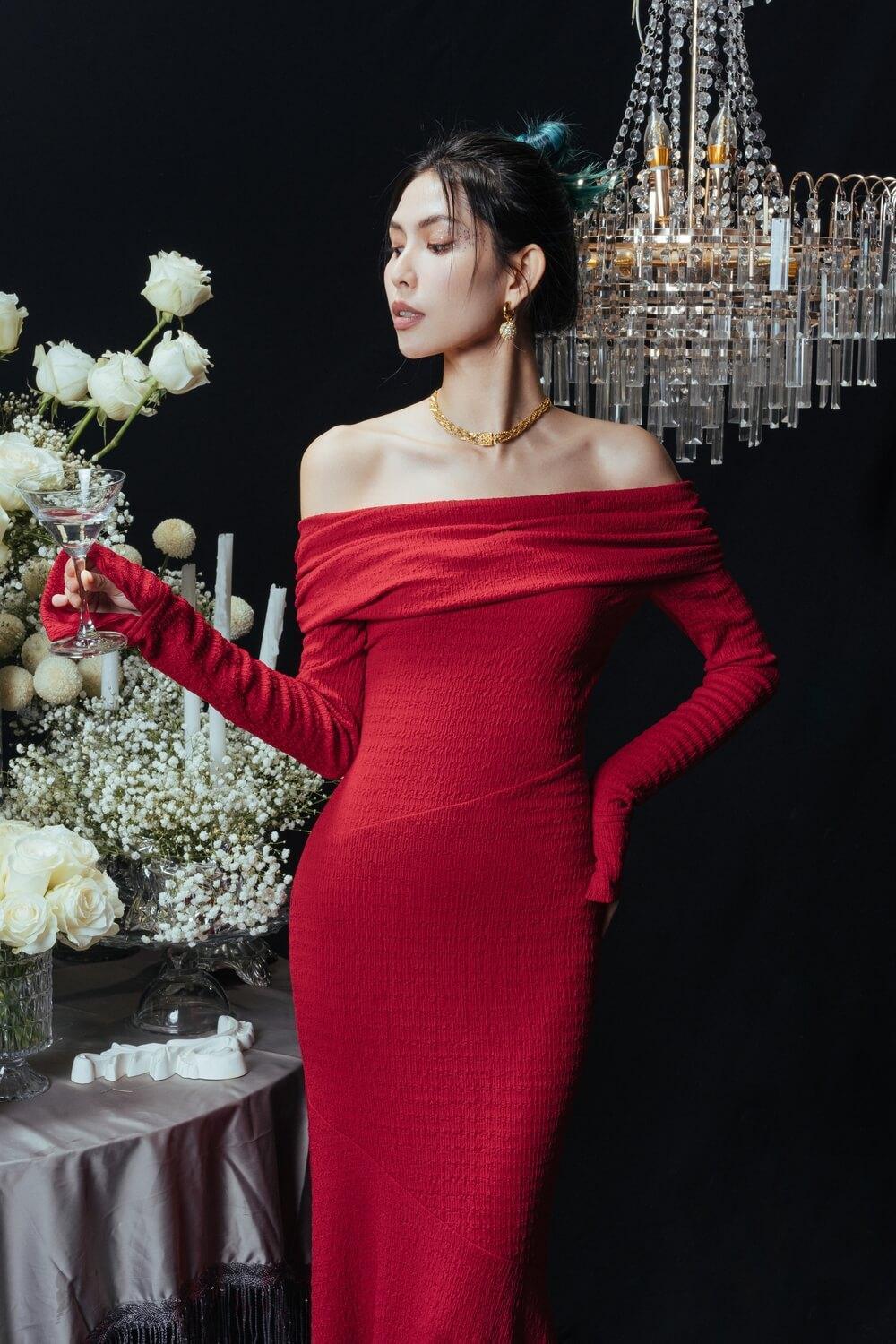 Diana Mermaid Off-Shoulder Jersey Maxi Dress MEAN BLVD
