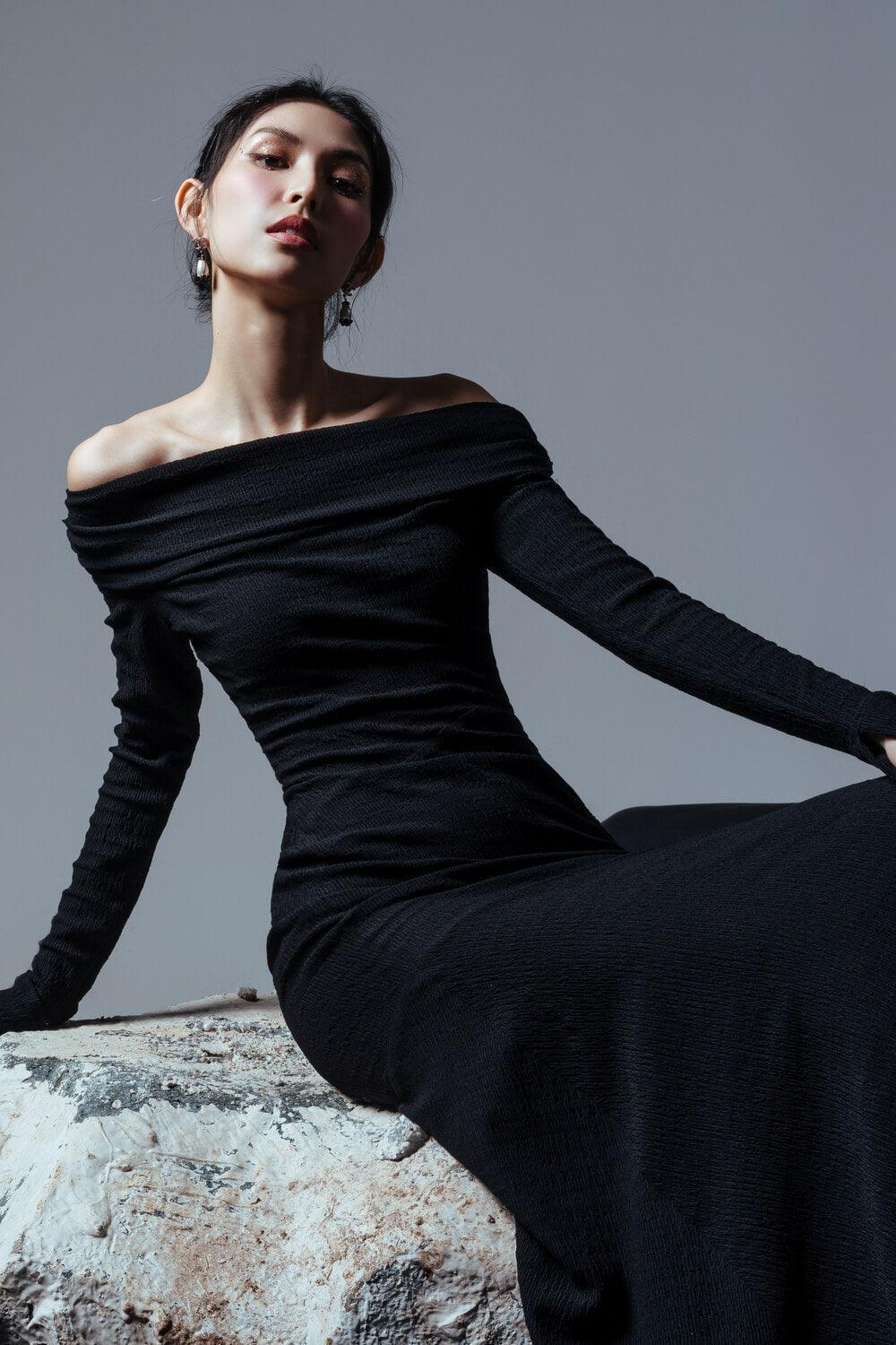 Diana Mermaid Off-Shoulder Jersey Maxi Dress MEAN BLVD