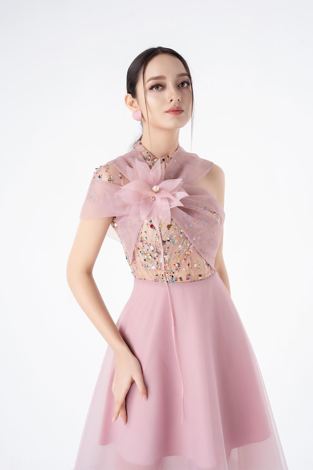 open lace back dress Camelia Pink Organza Sleeve Smocked Dress main image 0