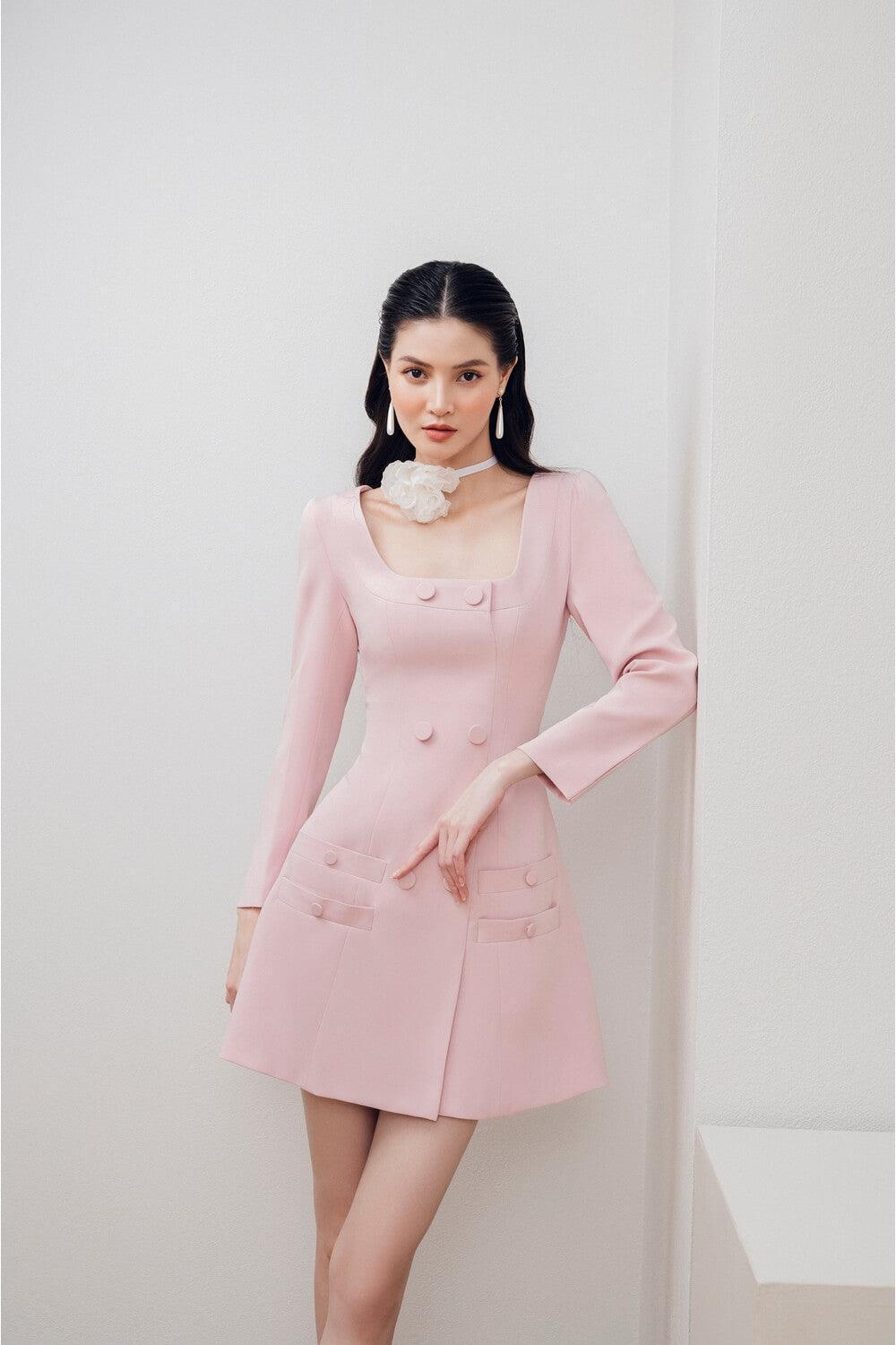 spandex mini dress Women's Edana A-line U-Neck Diamond Spandex Mini Dress S/M/L/Customize Pink MEAN BLVD S / Pink