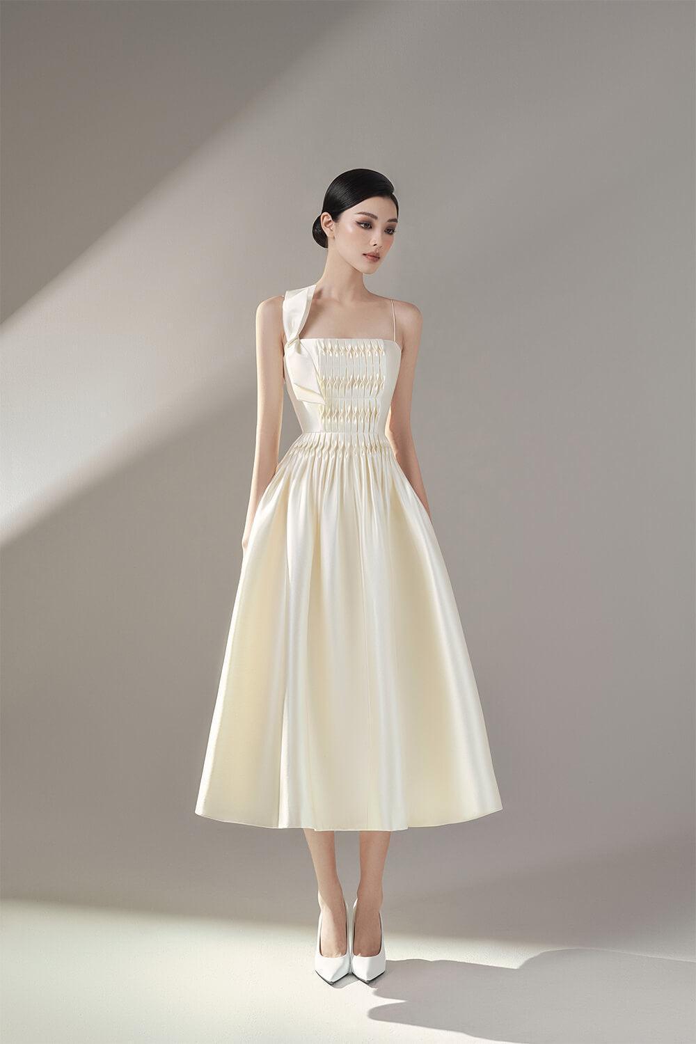 Women's Edette Fit and Flare Spaghetti Strap Taffeta Midi Dress XS/S/M/L White Cream MEAN BLVD XS / White Cream Women's Edette Fit and Flare Spaghetti Strap Taffeta Midi Dress XS/S/M/L White Cream MEAN BLVD XS / White Cream