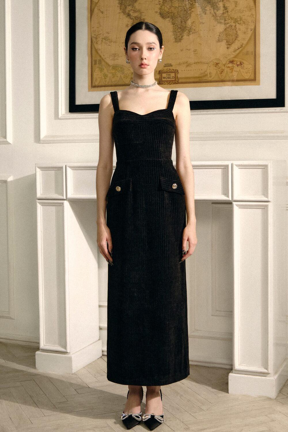 Eleanor Sheath Strappy Polyester Midi Dress MEAN BLVD