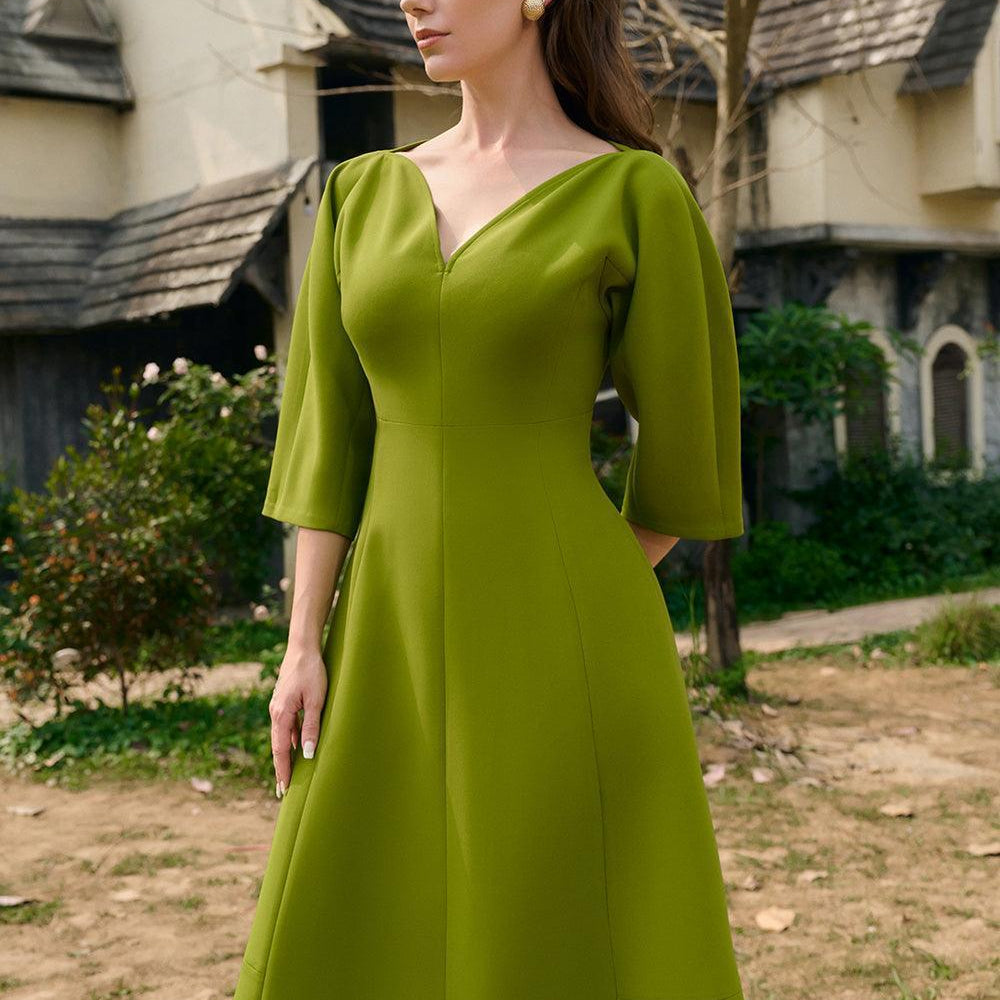 Elfleda A-line Wide Sleeved Crepe Midi Dress - MEAN BLVD