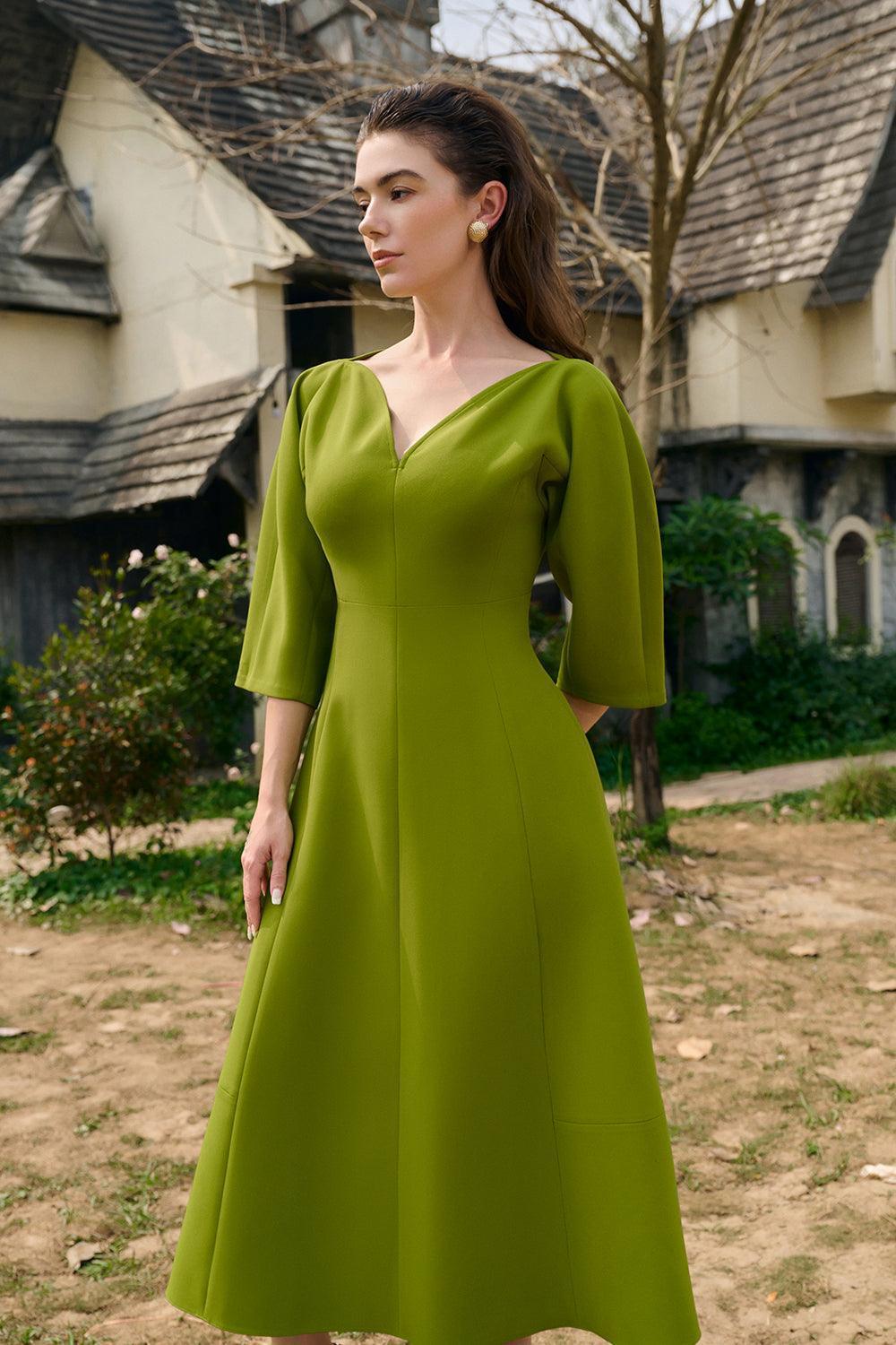 Elfleda A-line Wide Sleeved Crepe Midi Dress - MEAN BLVD