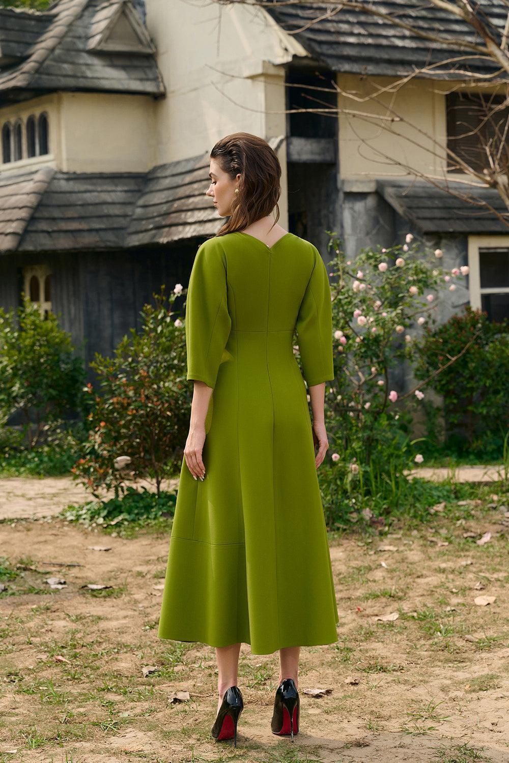 Elfleda A-line Wide Sleeved Crepe Midi Dress - MEAN BLVD