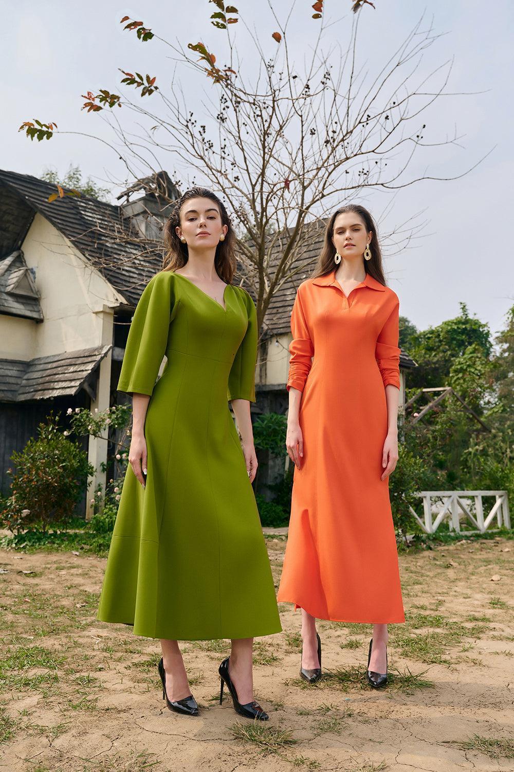 Elfleda A-line Wide Sleeved Crepe Midi Dress - MEAN BLVD