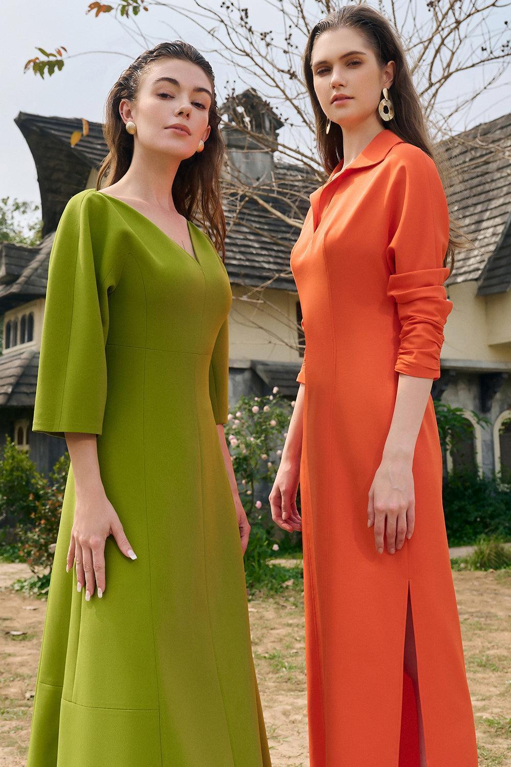 Elfleda A-line Wide Sleeved Crepe Midi Dress - MEAN BLVD