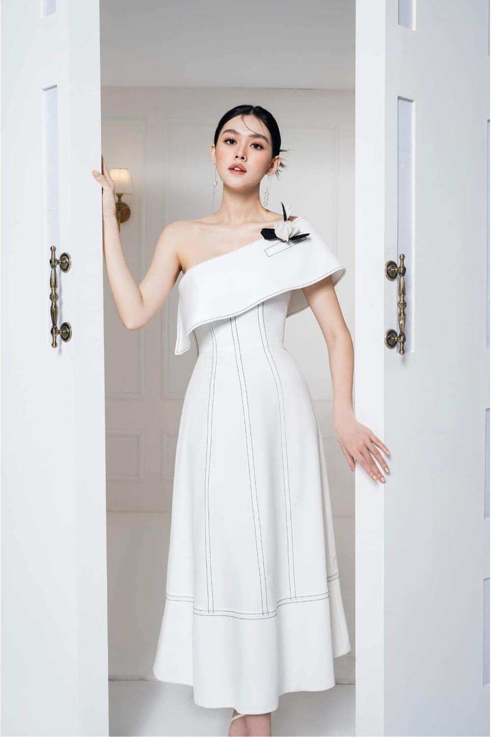 Ellen Asymmetric Shoulder Dress MEAN BLVD