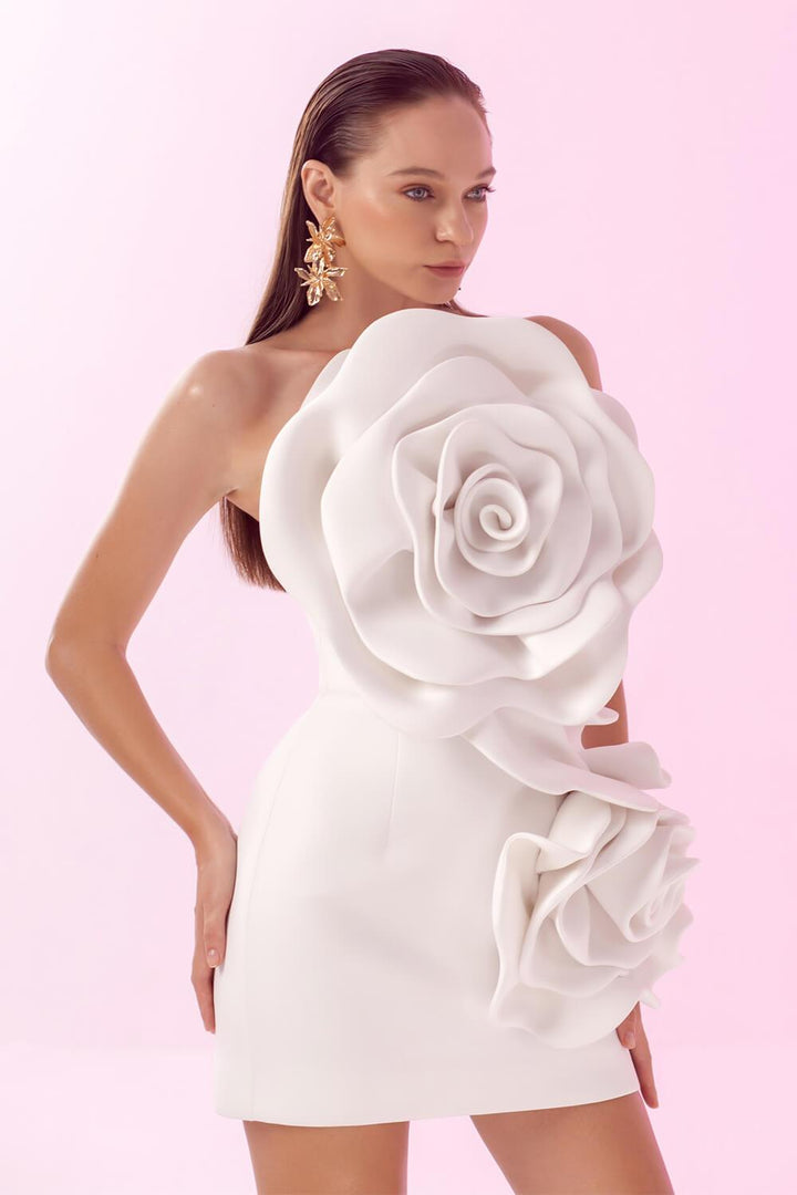 Ellis A-line Flower Applique Foam Cotton Mini Dress - MEAN BLVD