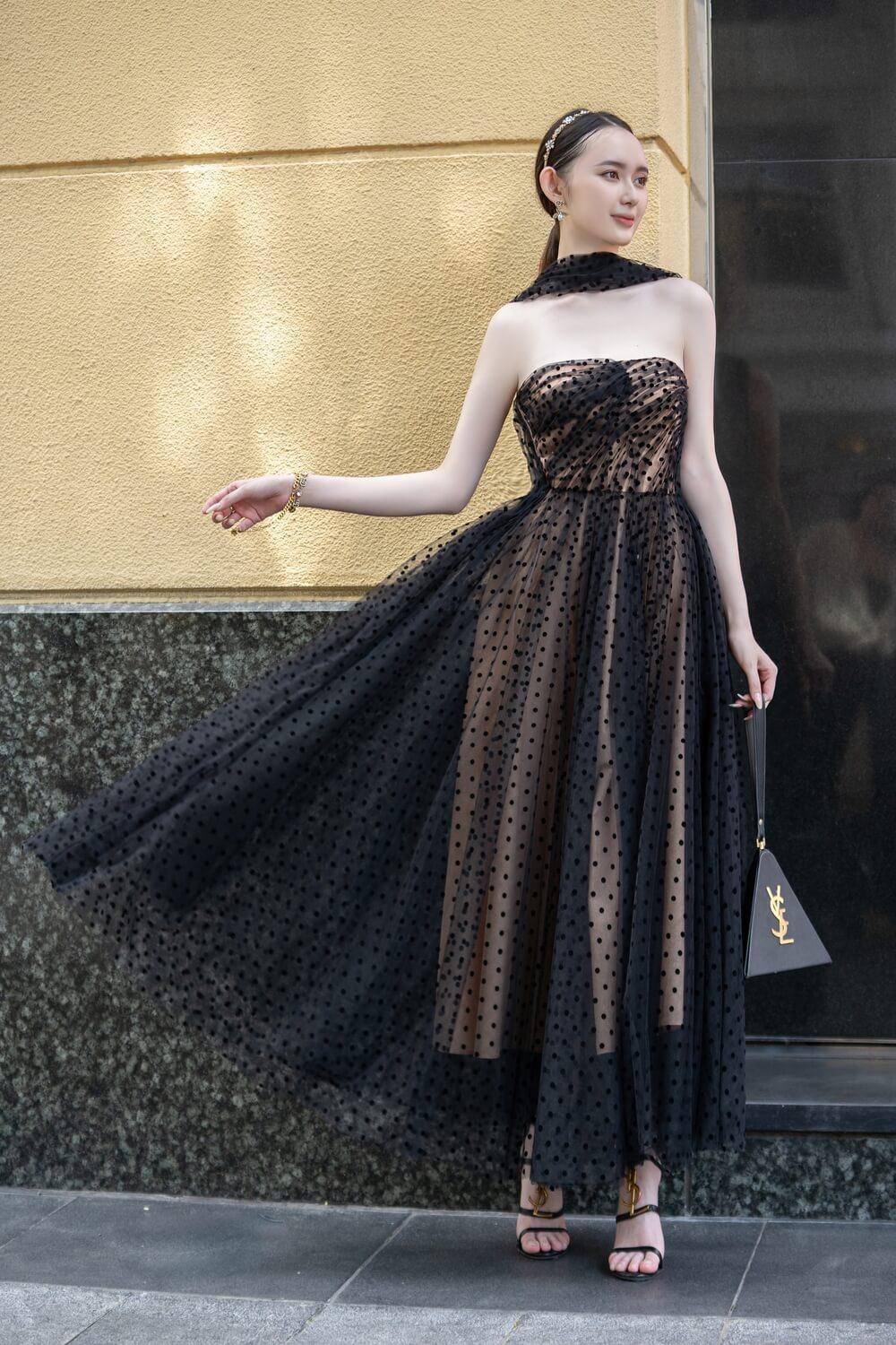 Women's Emma Strapless Straight Across Neck Mesh Taffeta Midi Dress XS/S/M/L/XL Black Mean Blvd M / Black