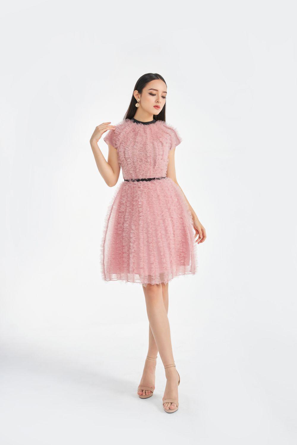Women's Esperanza A-line Round Neck Organza Knee-length Dress XS/S/M/L/XL Pink MEAN BLVD M / Pink