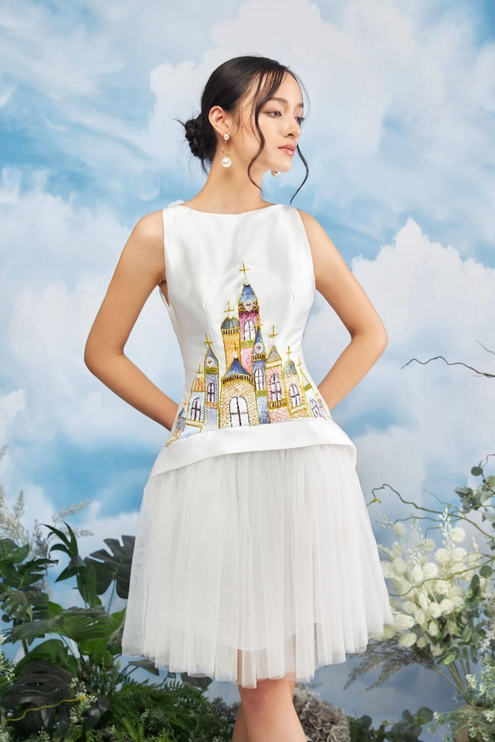peplum mesh dress Women's Etika Peplum Boat Neck Mesh Taffeta Knee-length Dress XS/S/M/L/XL White MEAN BLVD L / White