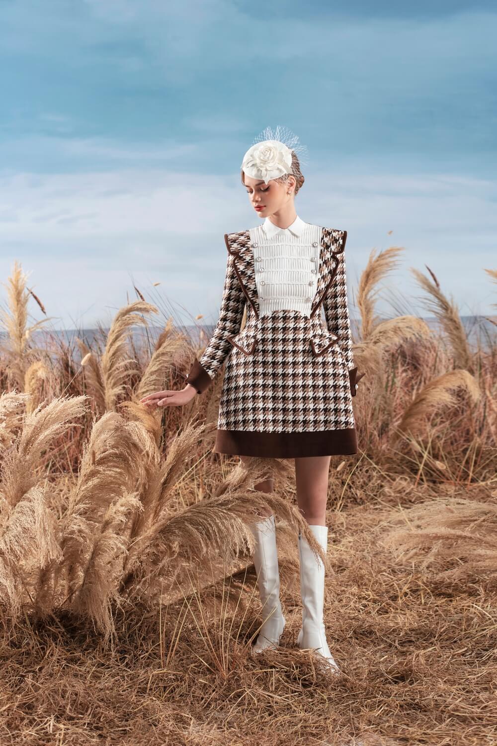 Eva A-line Folded Collar Tweed Mini Dress MEAN BLVD