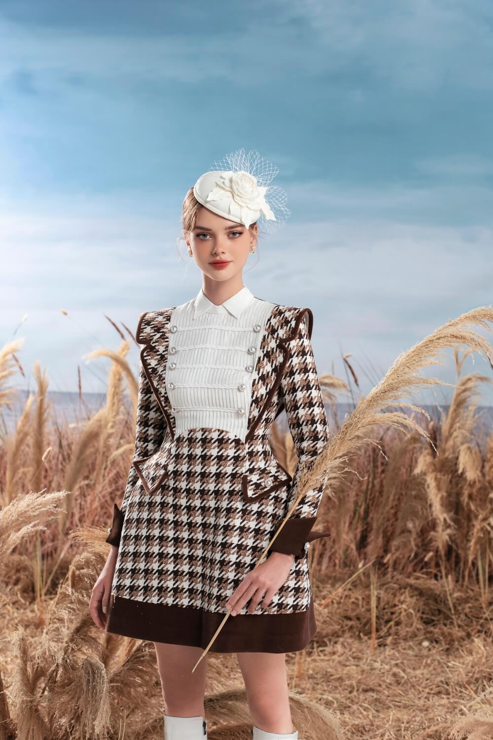 Eva A-line Folded Collar Tweed Mini Dress MEAN BLVD