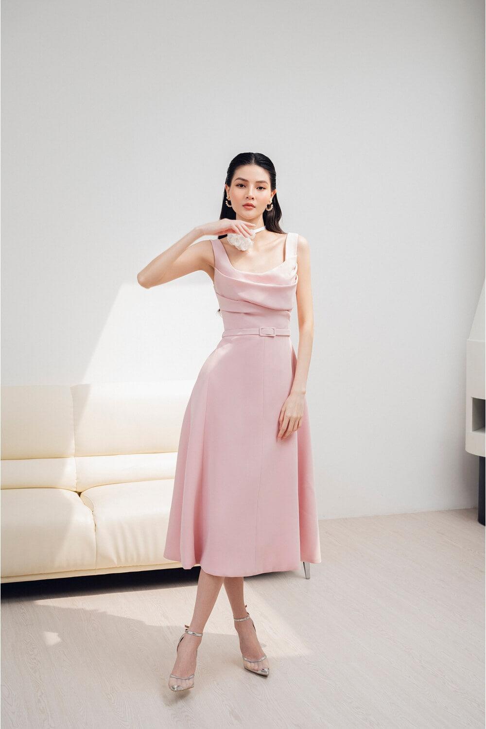 Women's Evelyn A-Line Strappy Cotton Midi Dress S/M/L/Customize Pink Mean Blvd L / Pink