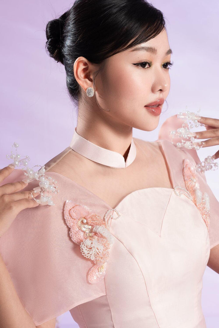 Fairy Fitted Mandarin Collar Organza Long Length Ao Dai MEAN BLVD