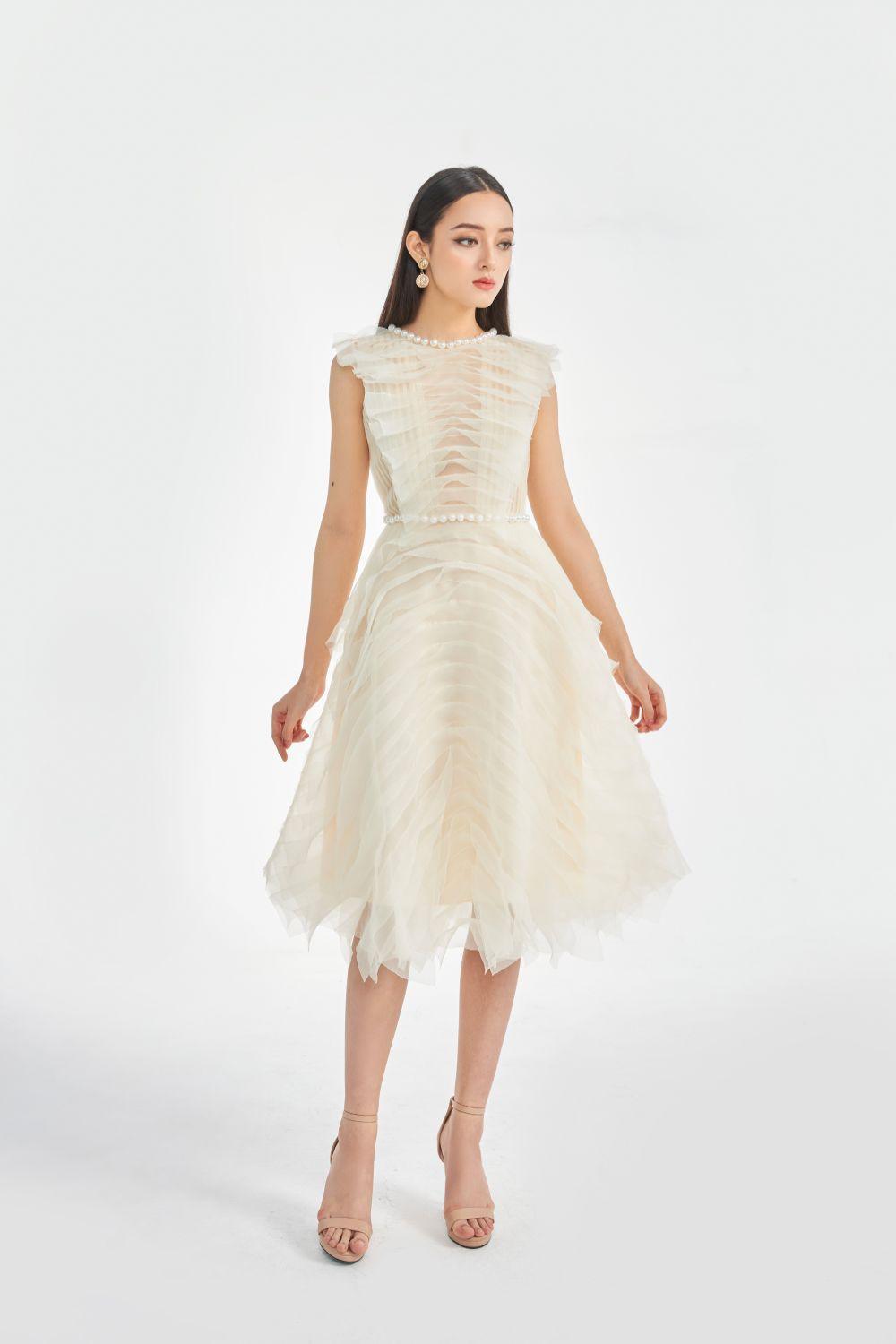 Women's Florence A-Line Ruffle Layer Organza Midi Dress XS/S/M/L/XL White Mean Blvd Customize / White