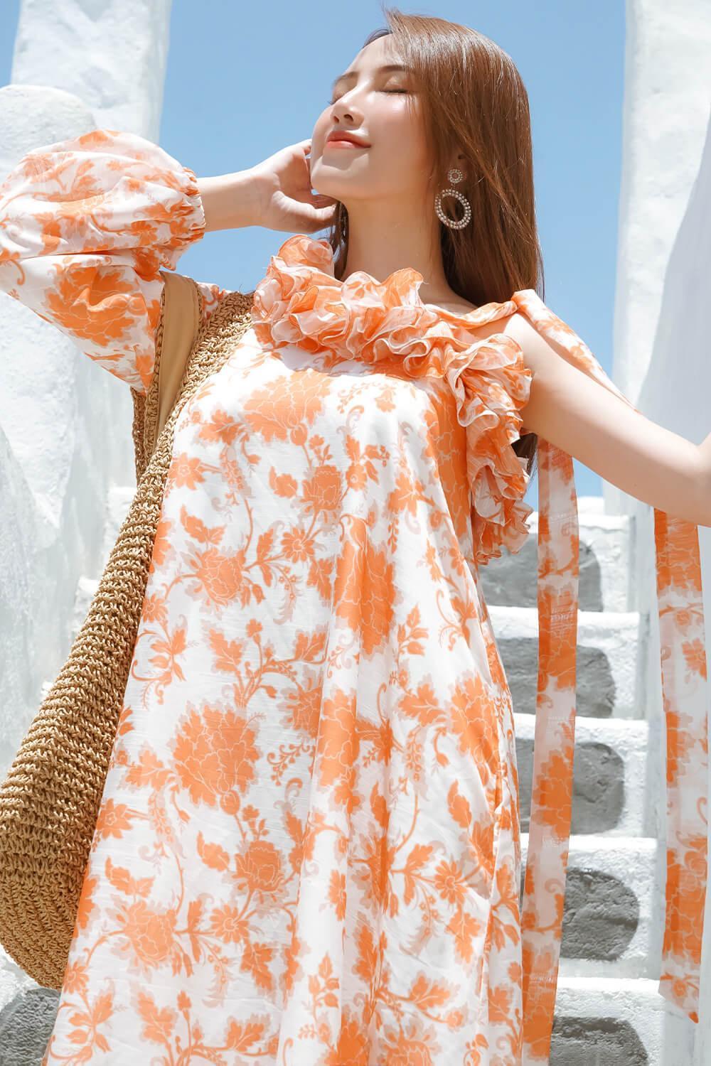 Fusia Tunic Asymmetric Sleeved Chiffon Midi Dress MEAN BLVD