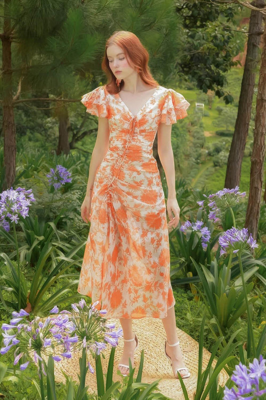 Gerbera Slit Ruffle Sleeved Chiffon Maxi Dress MEAN BLVD