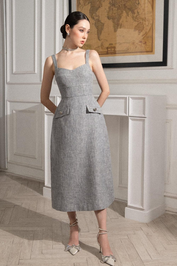 Gianna A-line Strappy Tweed Midi Dress MEAN BLVD