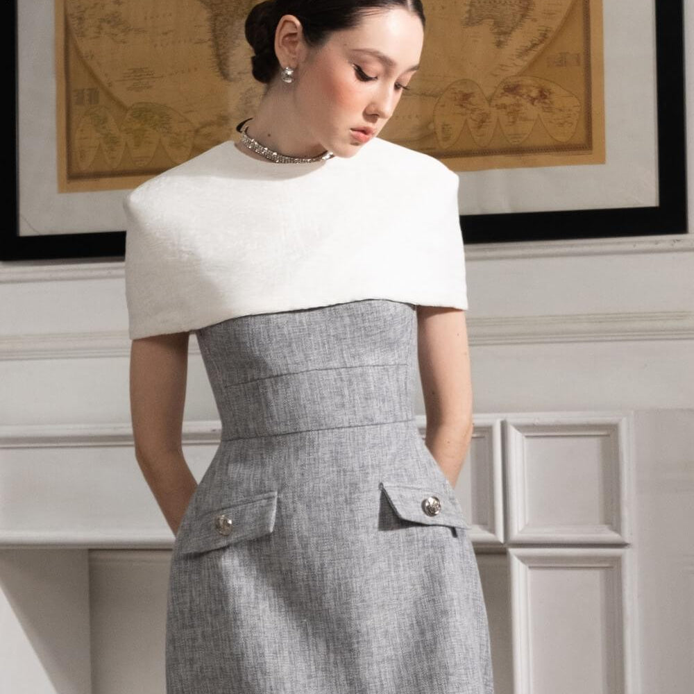 Gianna A-line Strappy Tweed Midi Dress MEAN BLVD