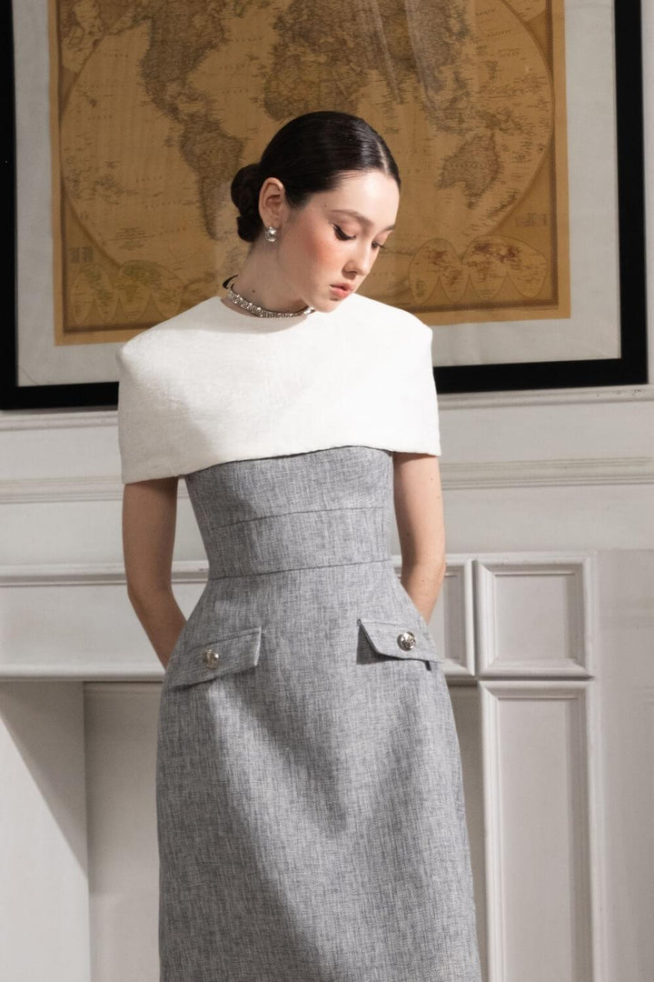 Gianna A-line Strappy Tweed Midi Dress MEAN BLVD