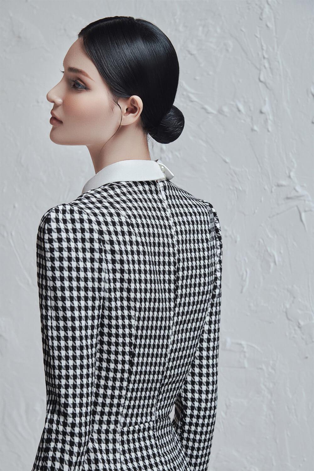 Gianni A-line Shirt Collar Jacquard Midi Dress MEAN BLVD