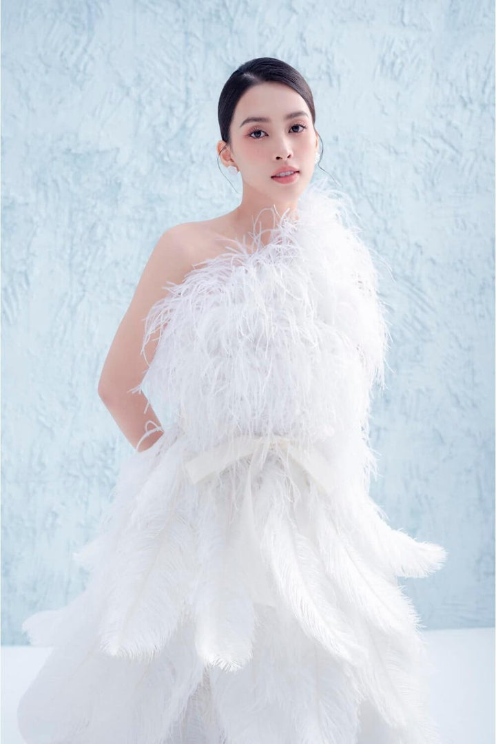 Goddess Flared Layered Feathers High-low Dress MEAN BLVD