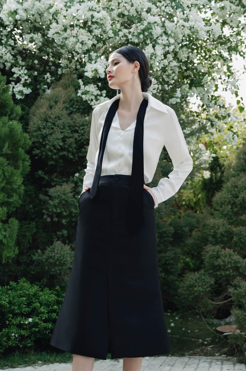 Helena A-line Side Pocket Ori Burlap Midi Skirt - MEAN BLVD