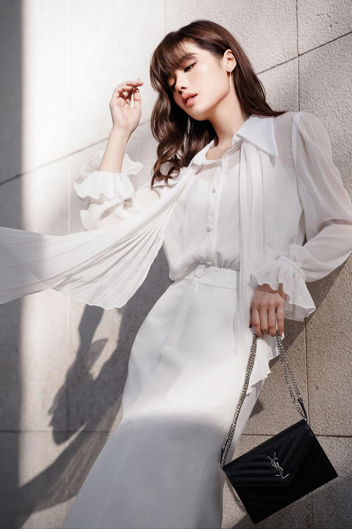 Helena Straight Poet Sleeved Organza Voile Blouse MEAN BLVD