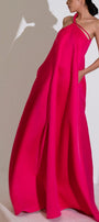 Hong Di Flared Side Pocket Duchess Satin Floor Length Dress MEAN BLVD