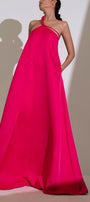 Hong Di Flared Side Pocket Duchess Satin Floor Length Dress MEAN BLVD