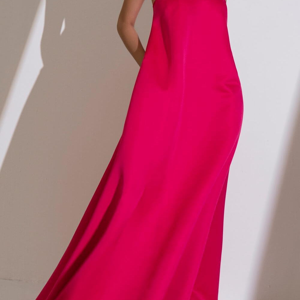 Hong Di Flared Side Pocket Duchess Satin Floor Length Dress MEAN BLVD