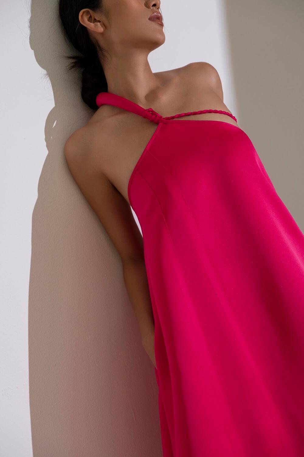 Hong Di Flared Side Pocket Duchess Satin Floor Length Dress MEAN BLVD