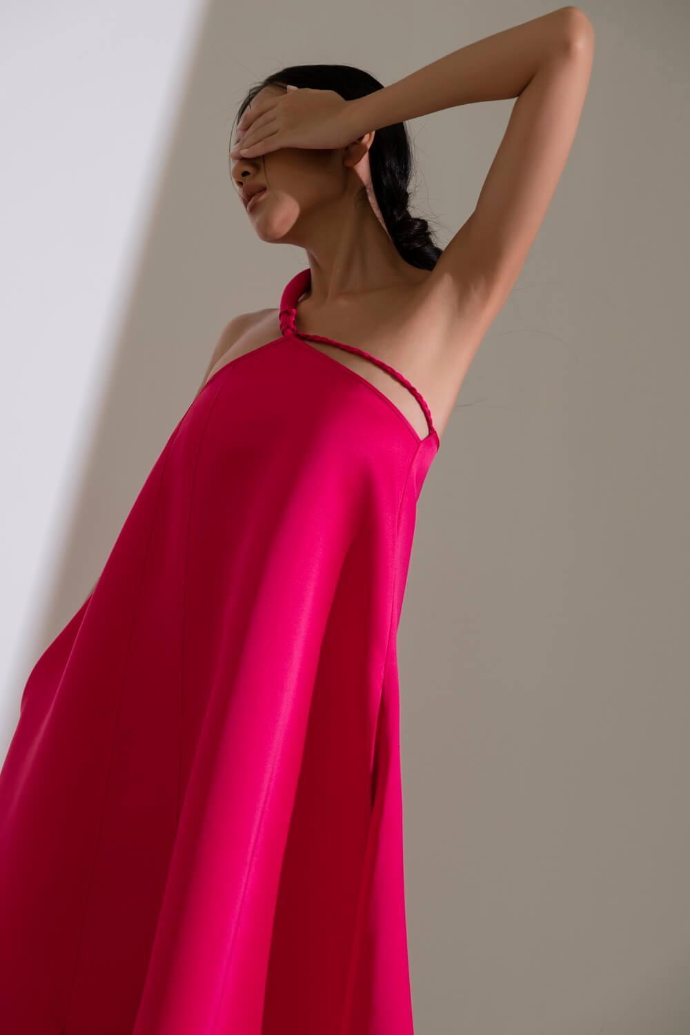 Hong Di Flared Side Pocket Duchess Satin Floor Length Dress MEAN BLVD