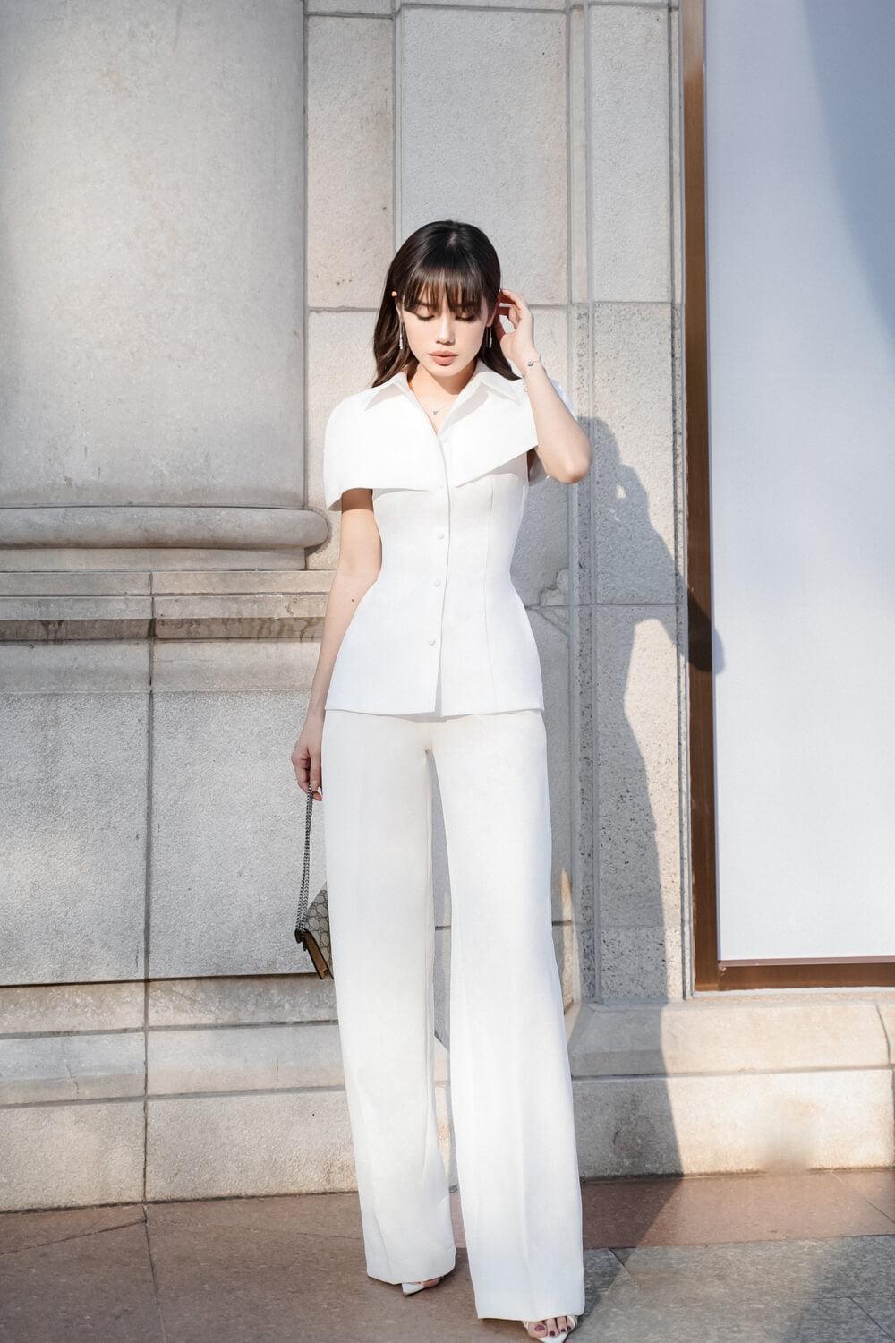 Ida Fit and Flare Cape Sleeved Cotton Crepe Top MEAN BLVD