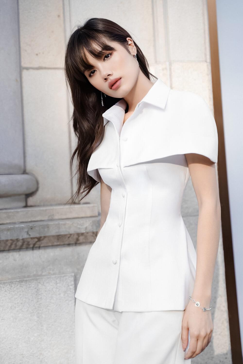 Ida Fit and Flare Cape Sleeved Cotton Crepe Top MEAN BLVD