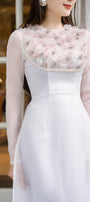 Isabelle Fitted Flower Applique Organza Long Length Ao Dai MEAN BLVD
