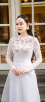 Isabelle Fitted Flower Applique Organza Long Length Ao Dai MEAN BLVD