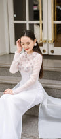 Isabelle Fitted Flower Applique Organza Long Length Ao Dai MEAN BLVD