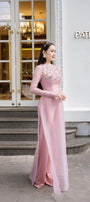 Isabelle Fitted Flower Applique Organza Long Length Ao Dai MEAN BLVD