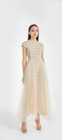 Jade A-line Round Neck Mesh Sheer Midi Dress - MEAN BLVD