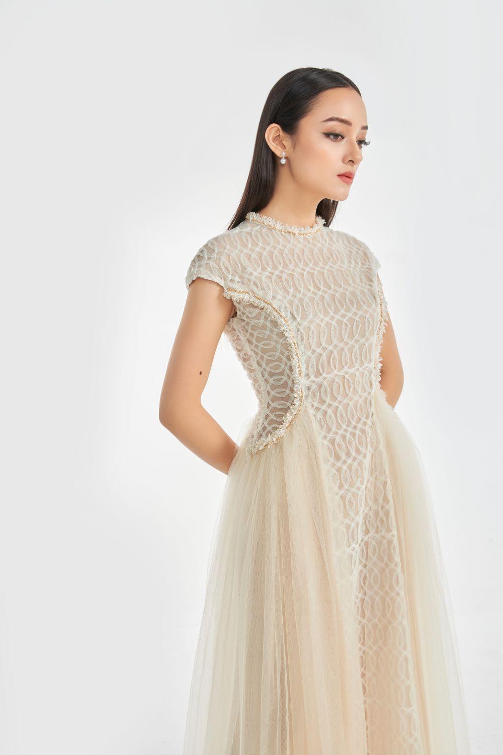 Jade A-line Round Neck Mesh Sheer Midi Dress - MEAN BLVD