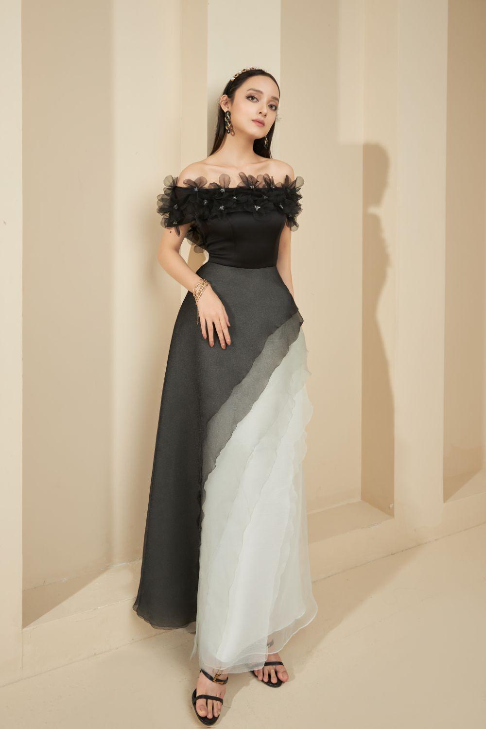 black organza maxi dress Truly Extraordinary Black Floral Organza One-Shoulder Maxi Dress