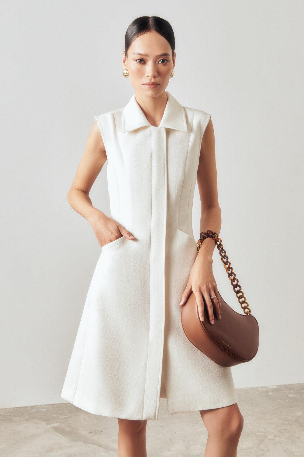 Women's Jani Straight Sleeveless Linen Knee-length Dress XS/S/M/L White MEAN BLVD M / White Women's Jani Straight Sleeveless Linen Knee-length Dress XS/S/M/L White MEAN BLVD M / White