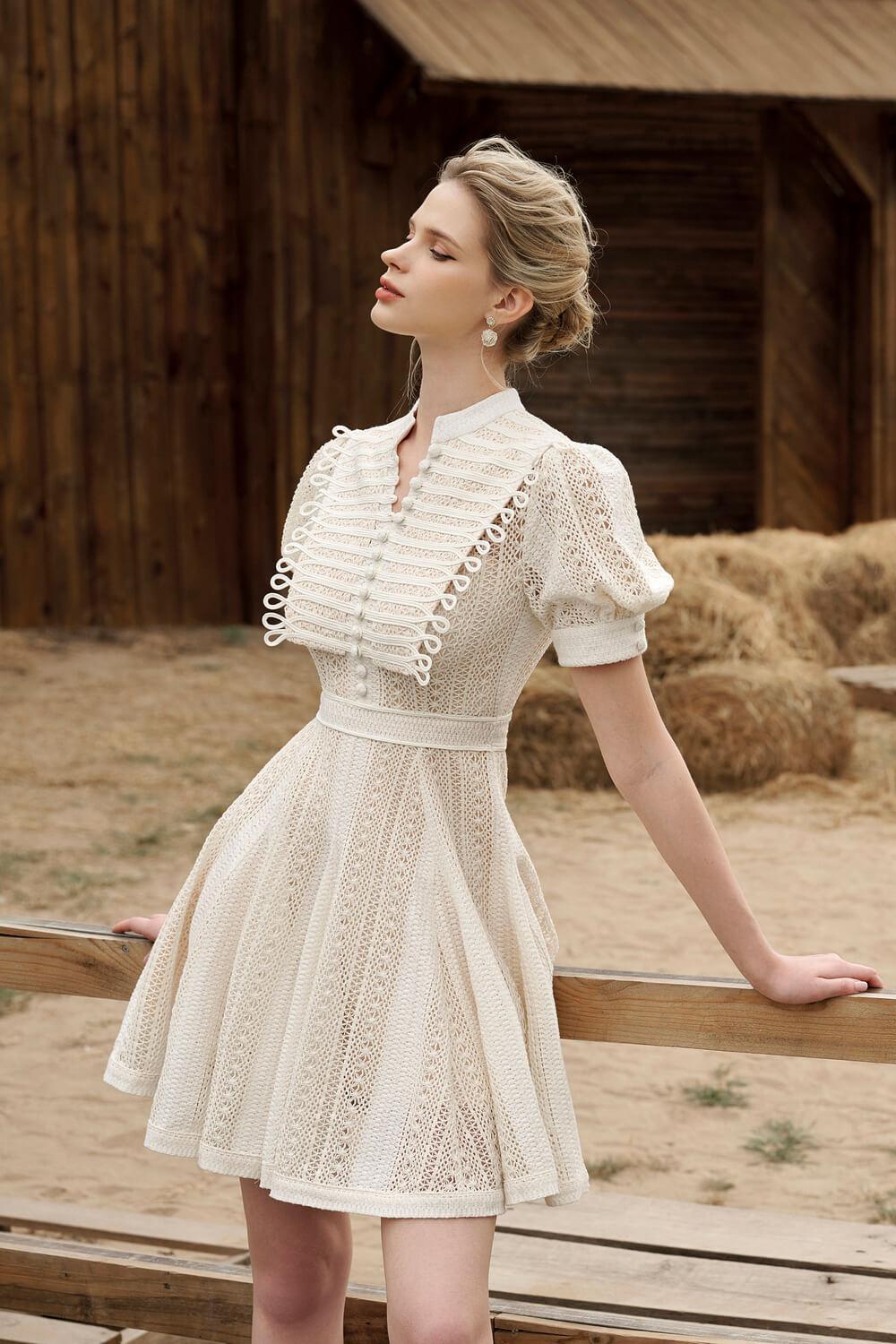 Japonica Flared Puffy Sleeved Lace Mini Dress - MEAN BLVD