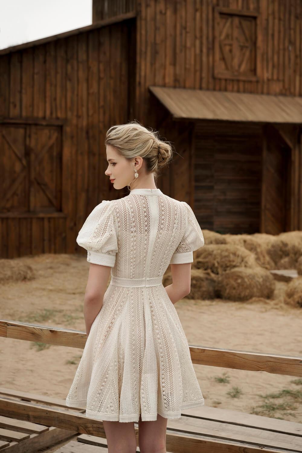 Japonica Flared Puffy Sleeved Lace Mini Dress - MEAN BLVD